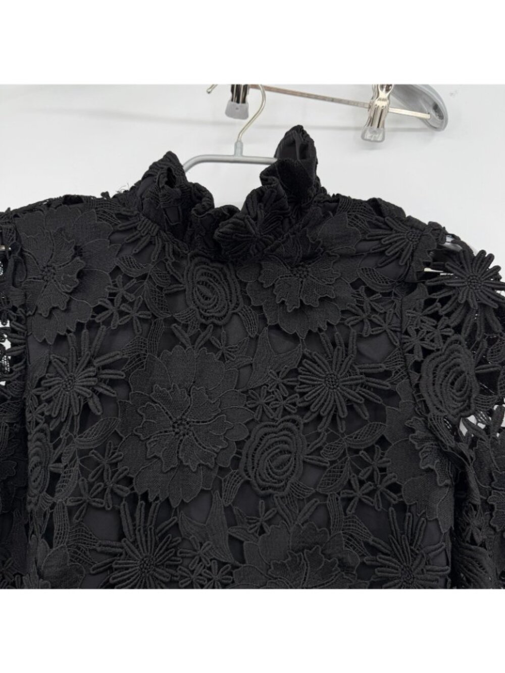 Tuckernuck Black Guipure Lace Daphne Dress XL Ruffle Collar Bow Cocktail Party - Picture 2 of 9